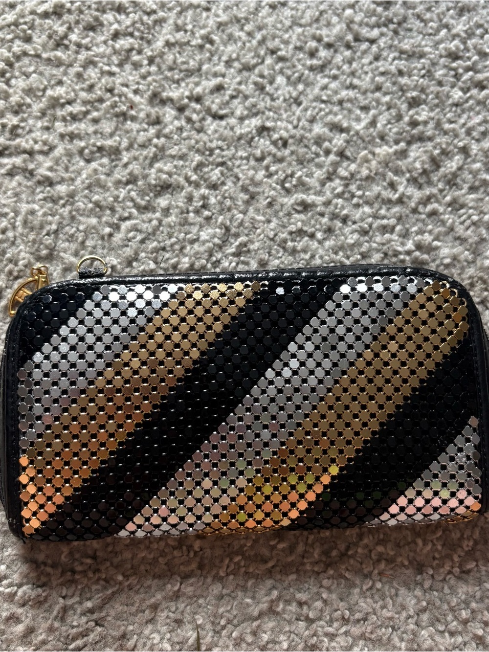 Vintage Sequin Diagonal Stripe Clutch 1970s Mesh Gold Merlo Metal Evening
